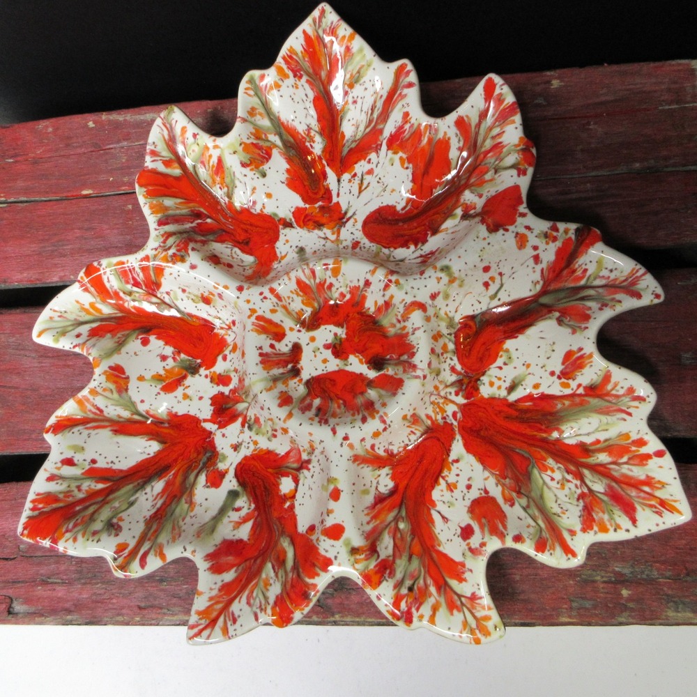 VTG MCM Holland Mold Leaf Dish Mid Century Modern Splatter Paint Candy Nut Tray